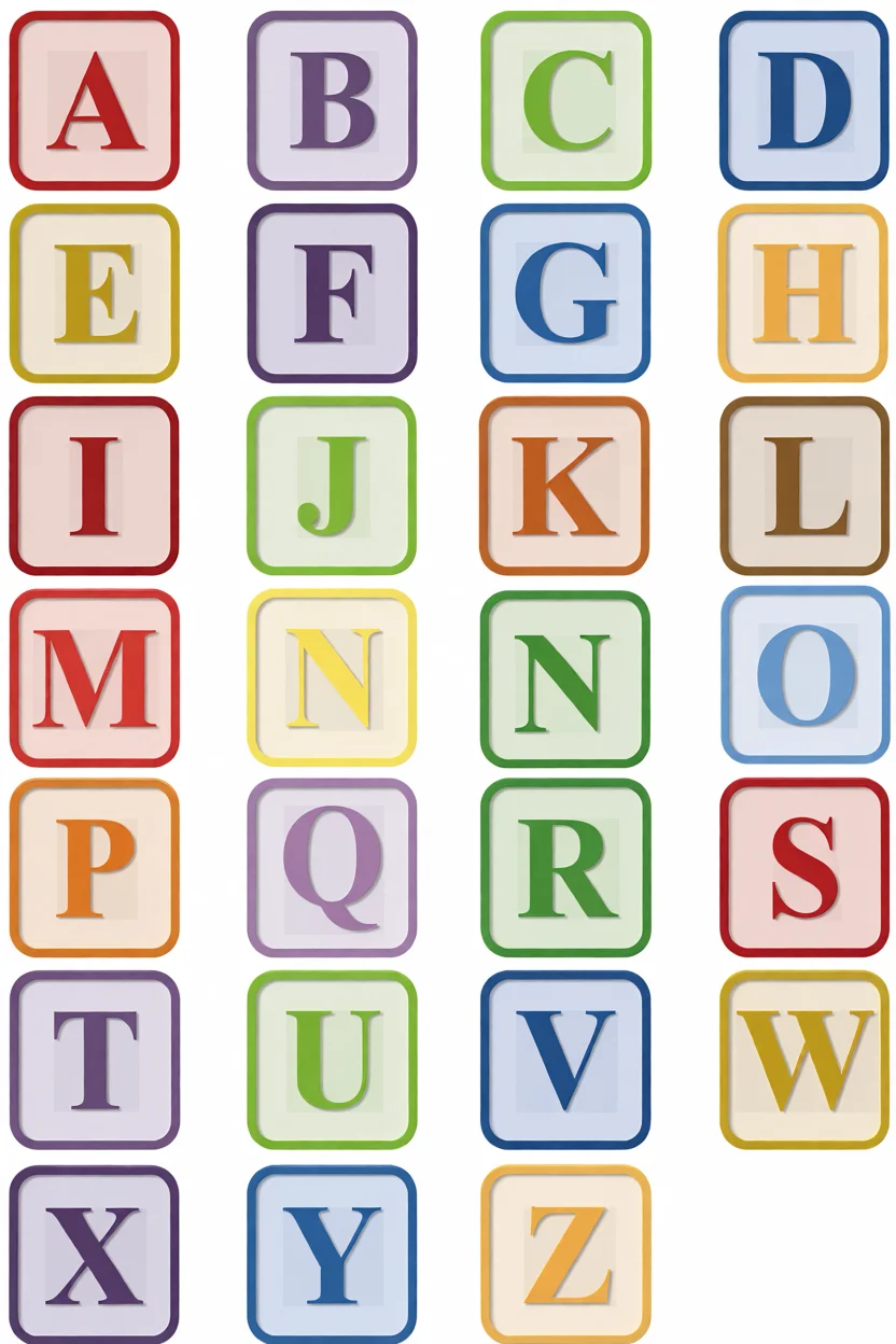 Alfabeto Colorido Para Imprimir com Letras em Quadro Colorido