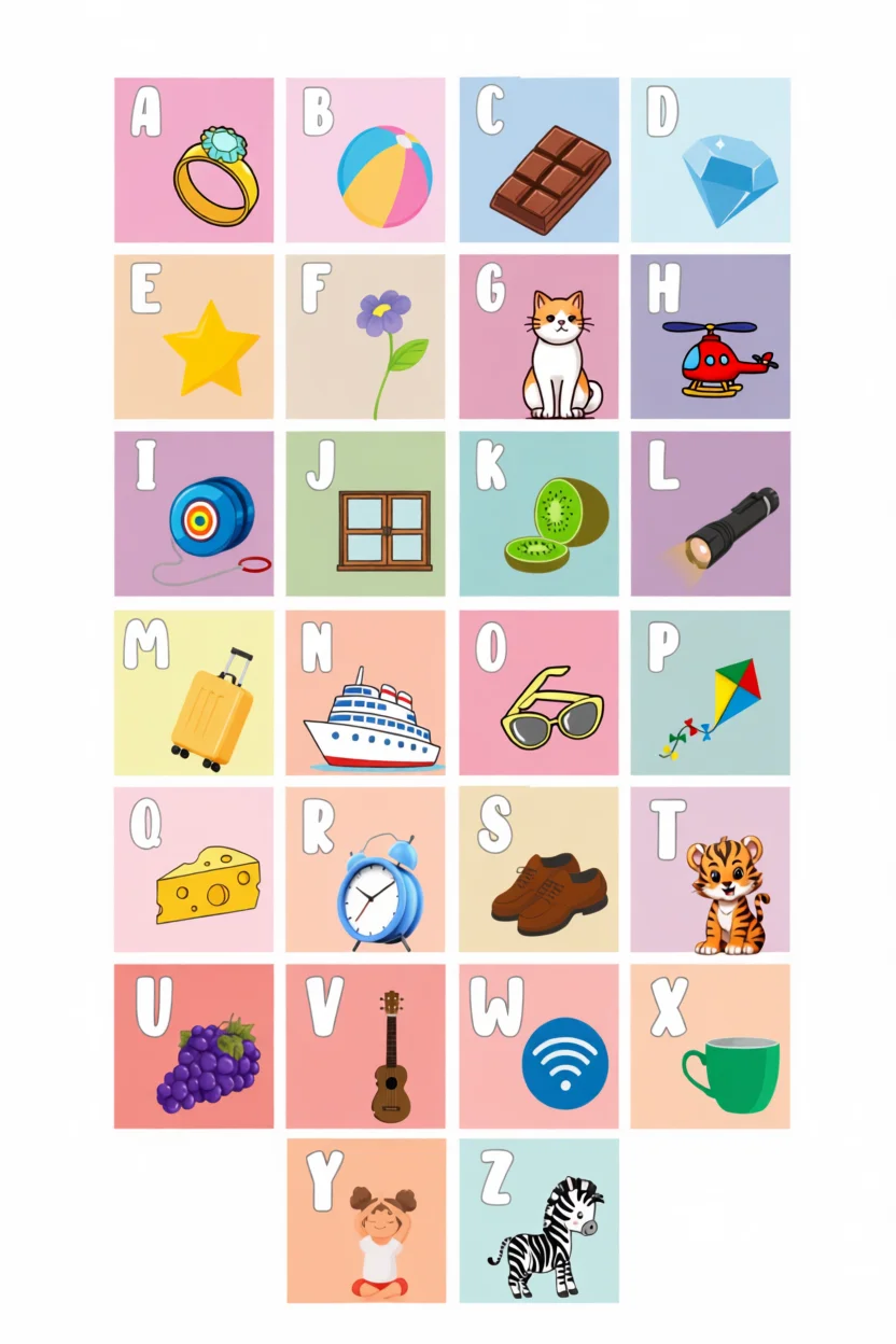 Alfabeto Ilustrado Para Imprimir com Objetos e Animais
