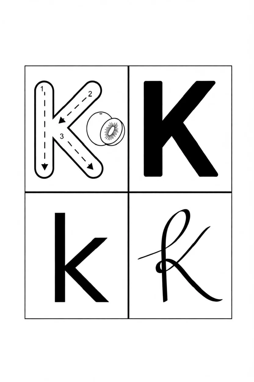 Alfabeto Ilustrado da Letra K Para Imprimir