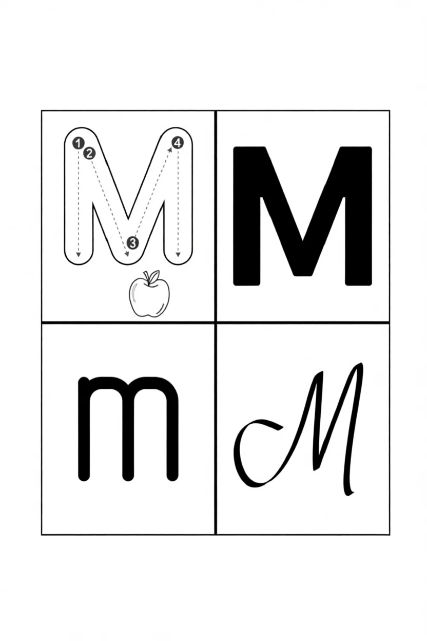 Alfabeto Ilustrado da Letra M Para Imprimir