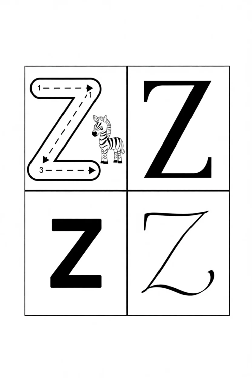 Alfabeto Ilustrado da Letra Z Para Imprimir