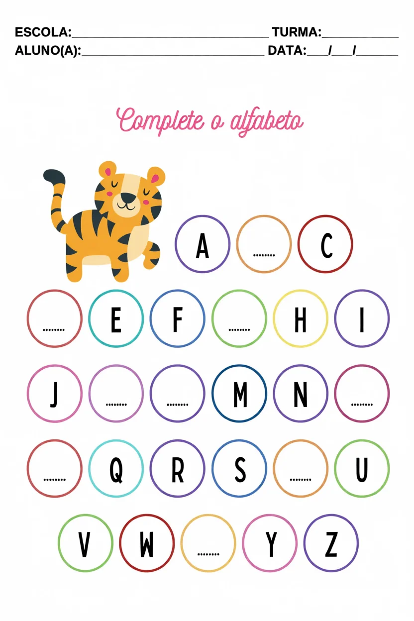 Atividades de Completar o Alfabeto para Imprimir