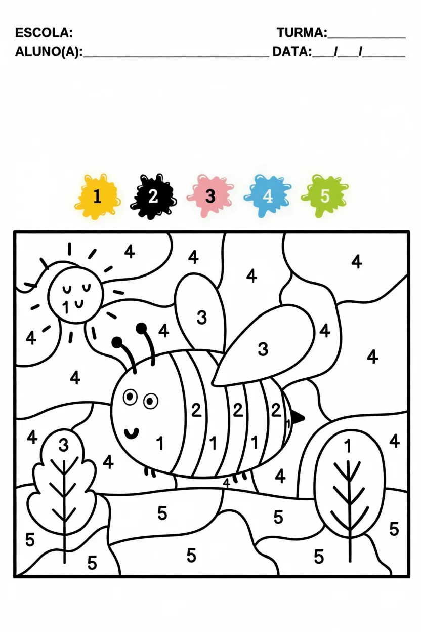 Atividade de Colorir com Abelha e Natureza Para Imprimir
