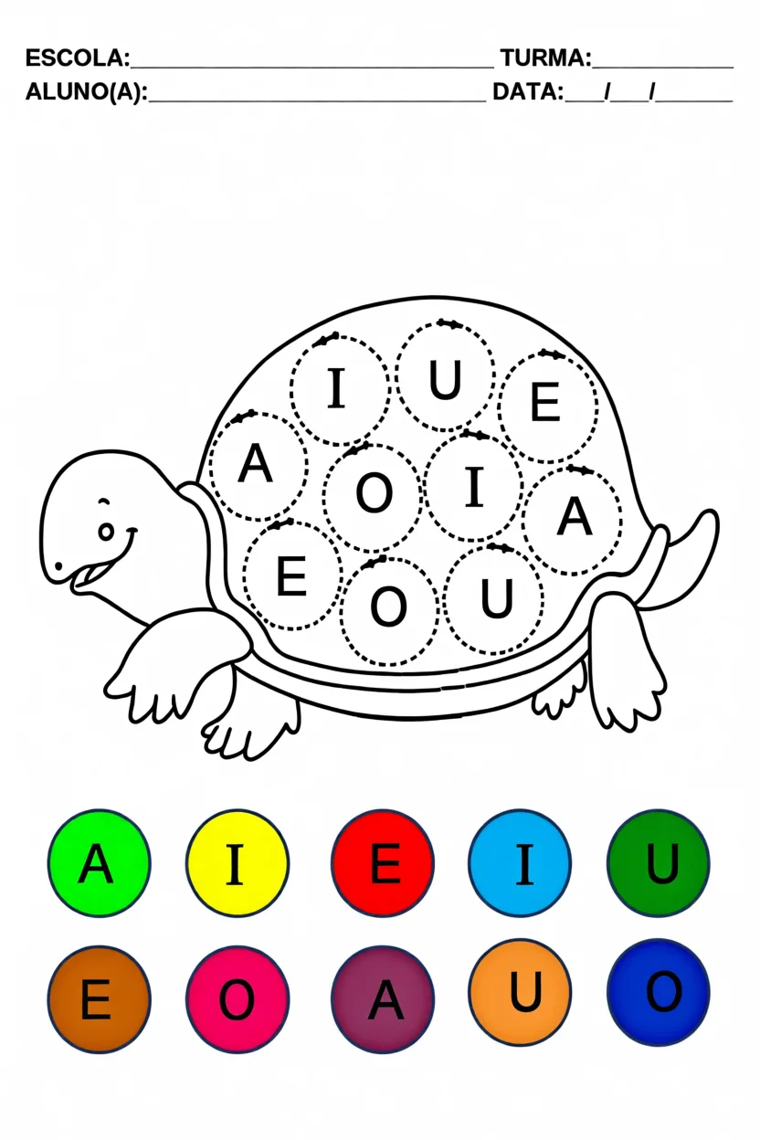 Atividade de Pintura Para Alunos com Autismo com Tartaruga e Letras Para Imprimir