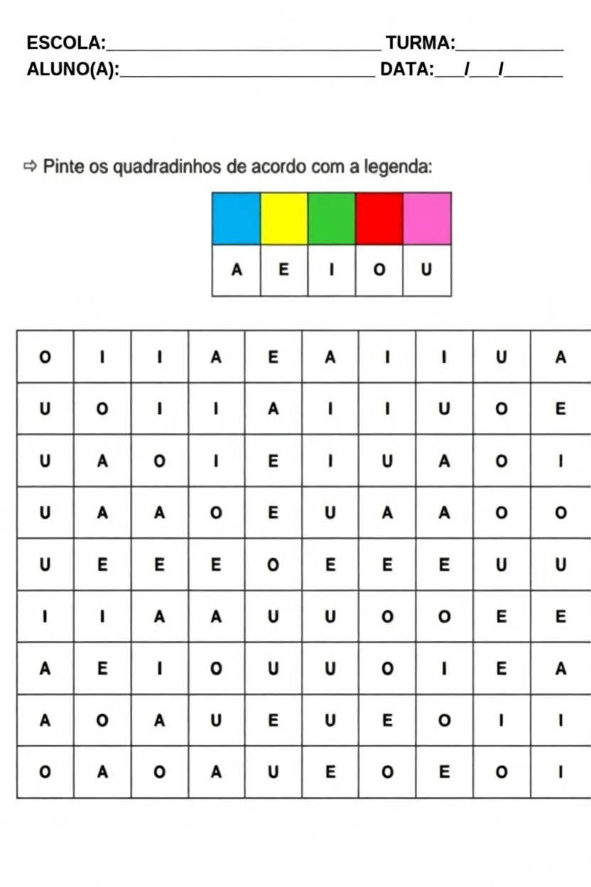 Atividades de Pintura de Quadradinhos Para Alunos com Autismo