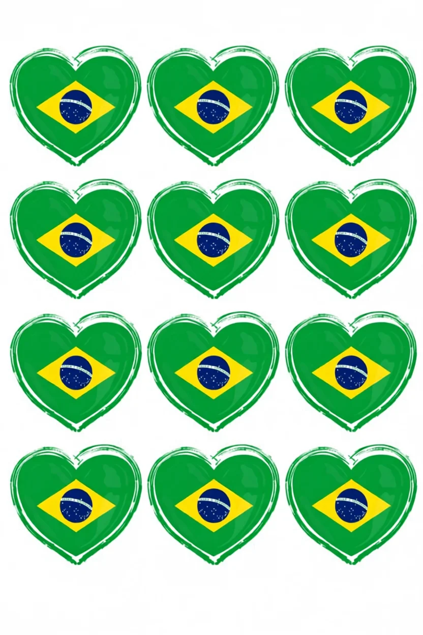 Desenhos de Corau00e7u00f5es com Bandeira do Brasil para Imprimir