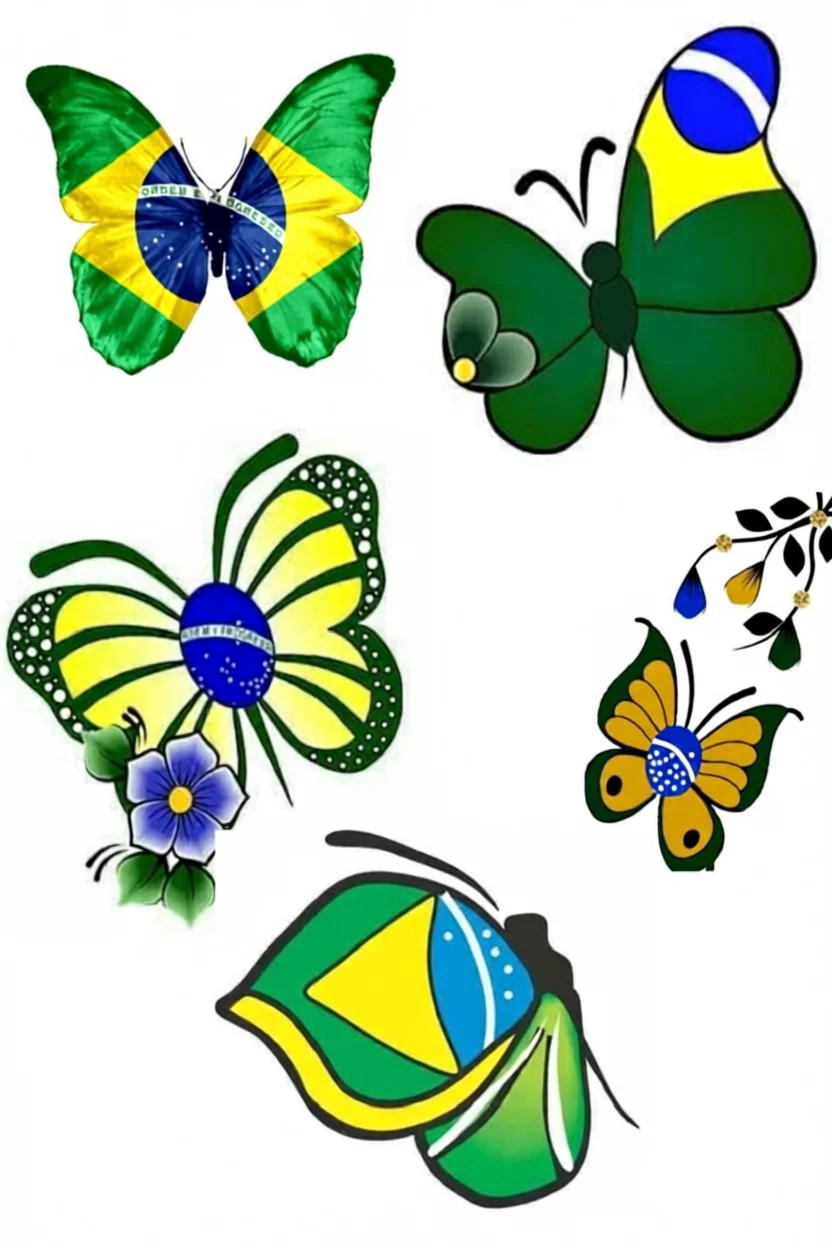 Desenhos de Borboletas com Bandeira do Brasil para Imprimir