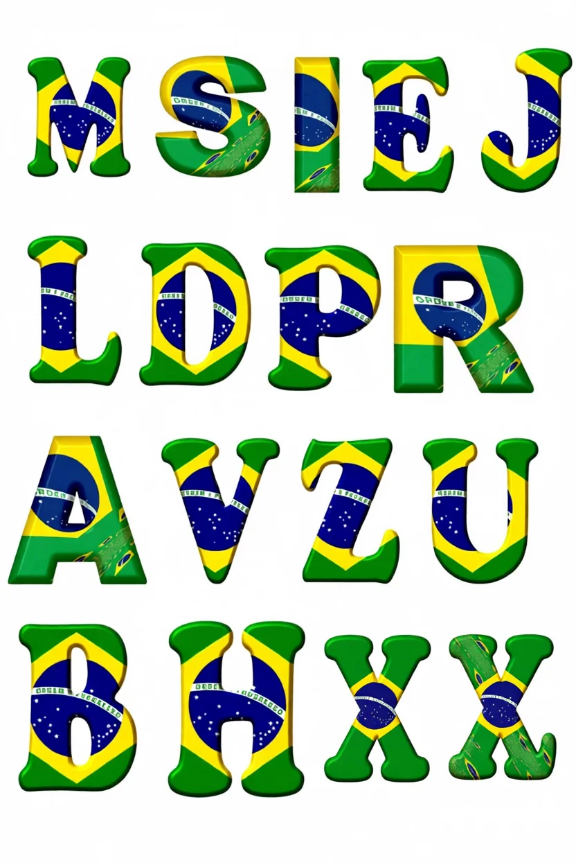 Letras com Bandeira do Brasil para Imprimir