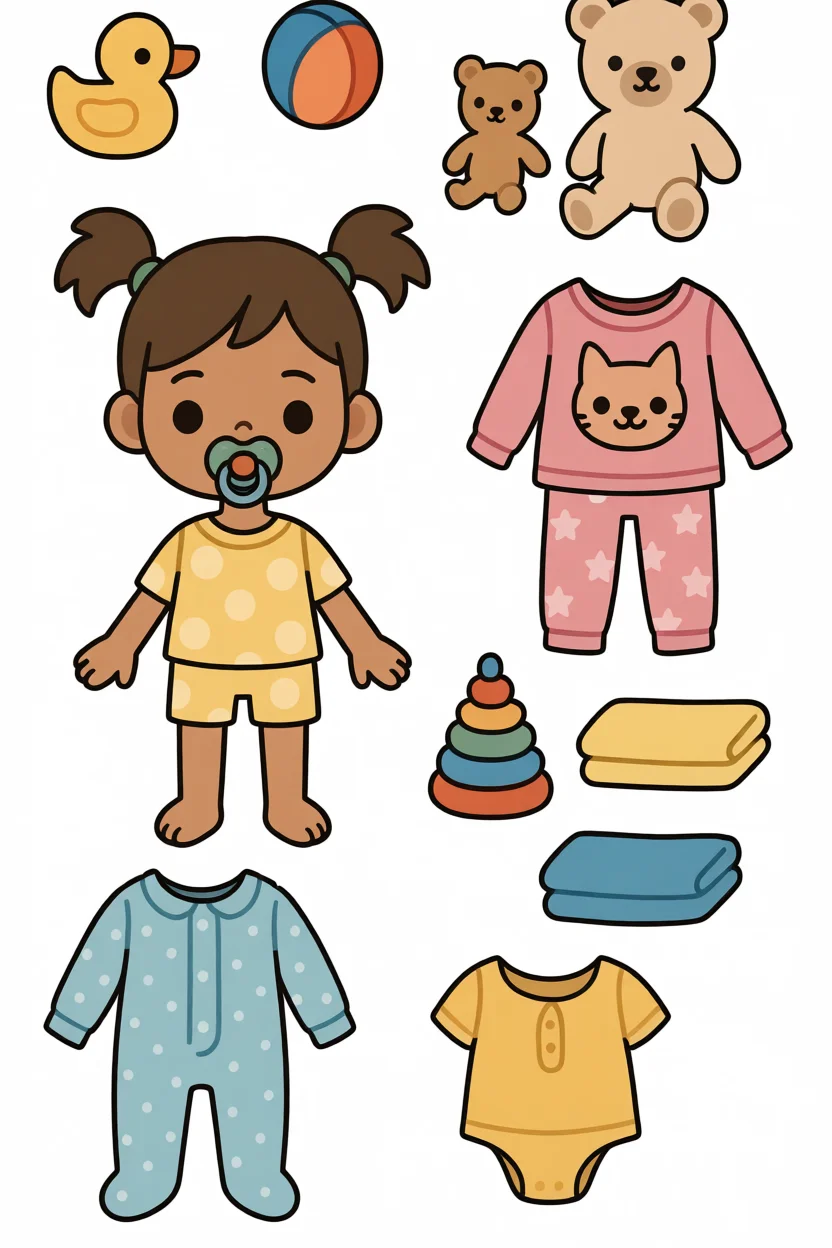 Boneca de Papel para Imprimir com Roupas e Acessu00f3rios de Bebu00ea