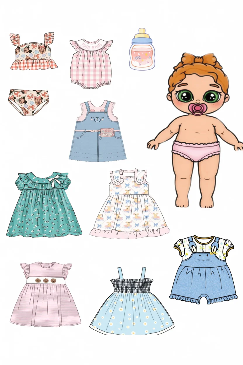 Boneca de Papel Para Imprimir com Roupas e Acessu00f3rios de Bebu00ea
