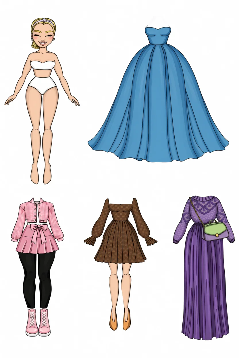Bonecas de Papel para Imprimir com Vu00e1rios Modelos de Roupas