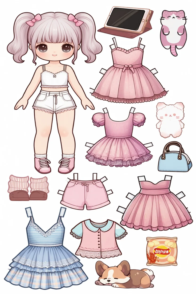 Boneca de Papel para Imprimir com Roupas e Acessu00f3rios Variados