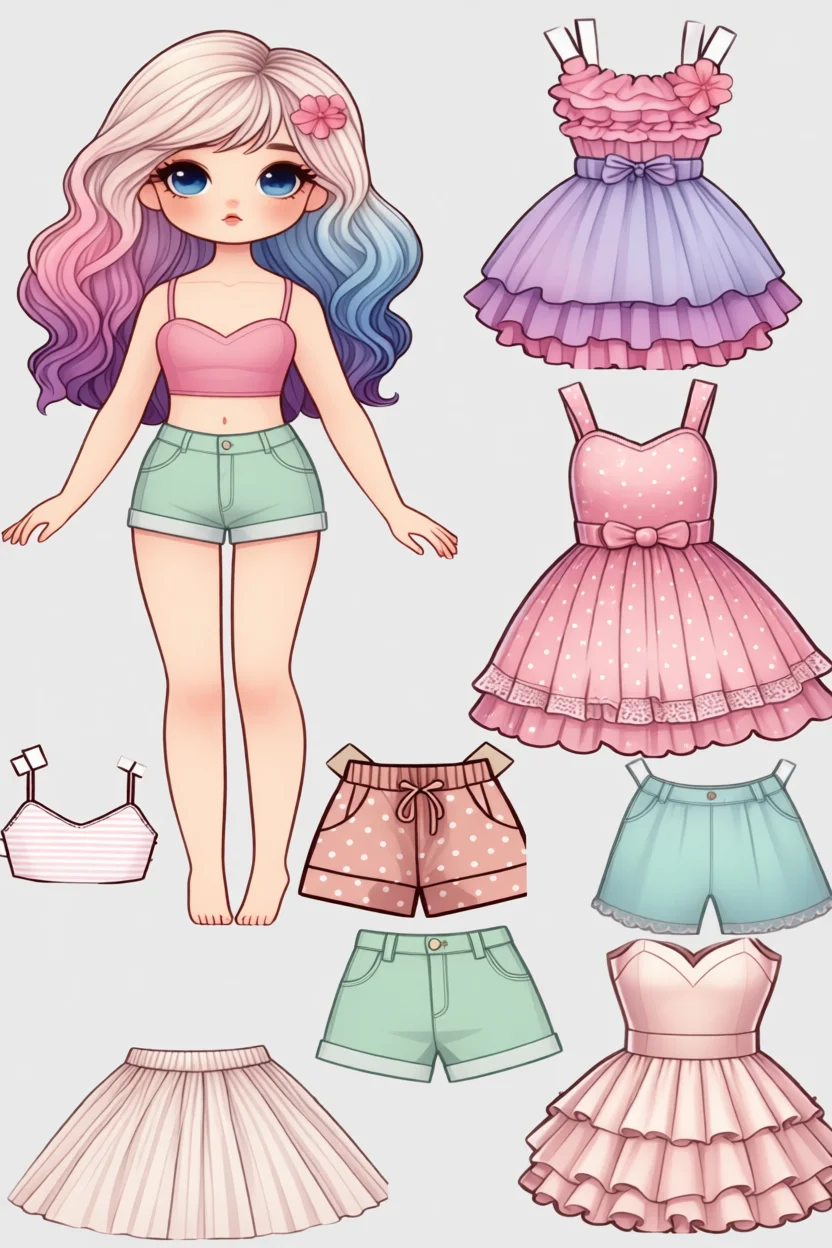 Boneca de Papel para Imprimir com Roupas Variadas e Acessu00f3rios