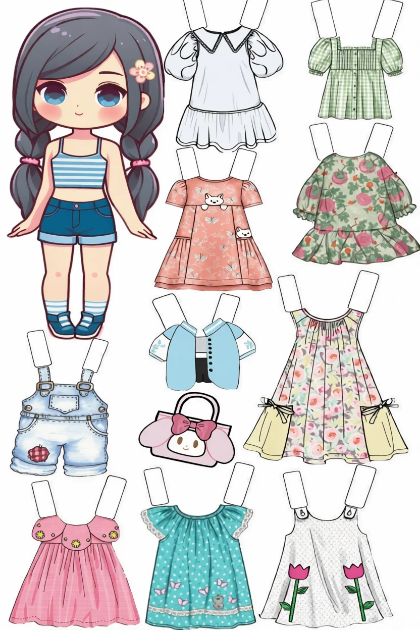 Boneca de Papel para Imprimir com Roupas Variadas e Acessu00f3rios