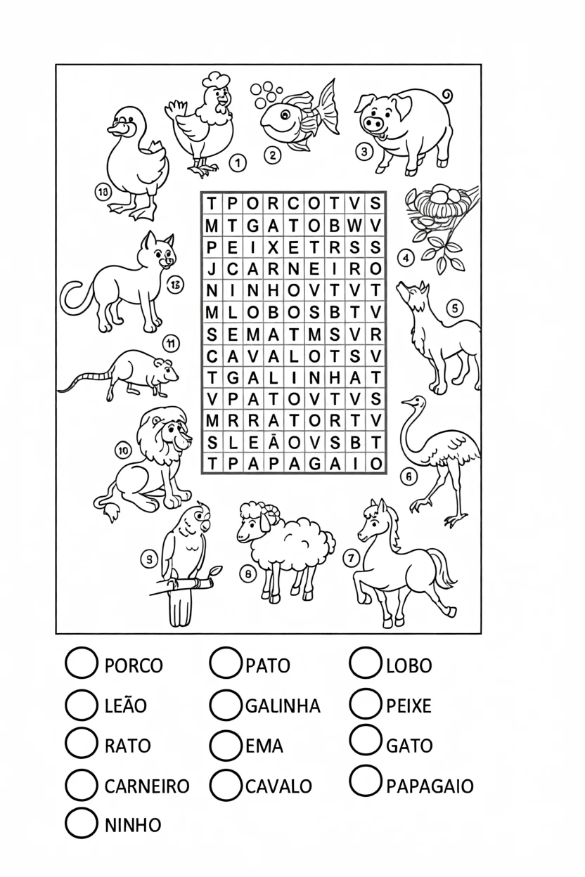 Cau00e7a Palavras de Animais Para Imprimir