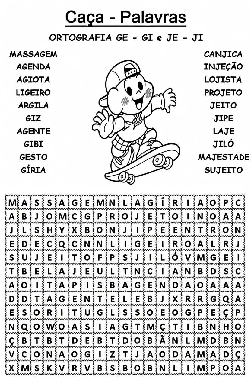Cau00e7a Palavras para Imprimir com Personagem de Skate