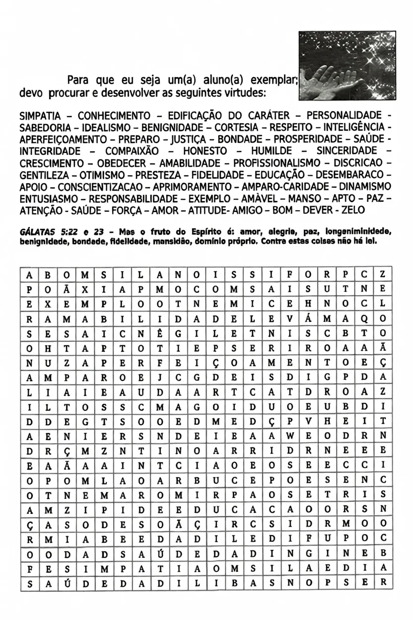 Cau00e7a Palavras de Virtudes Para Imprimir