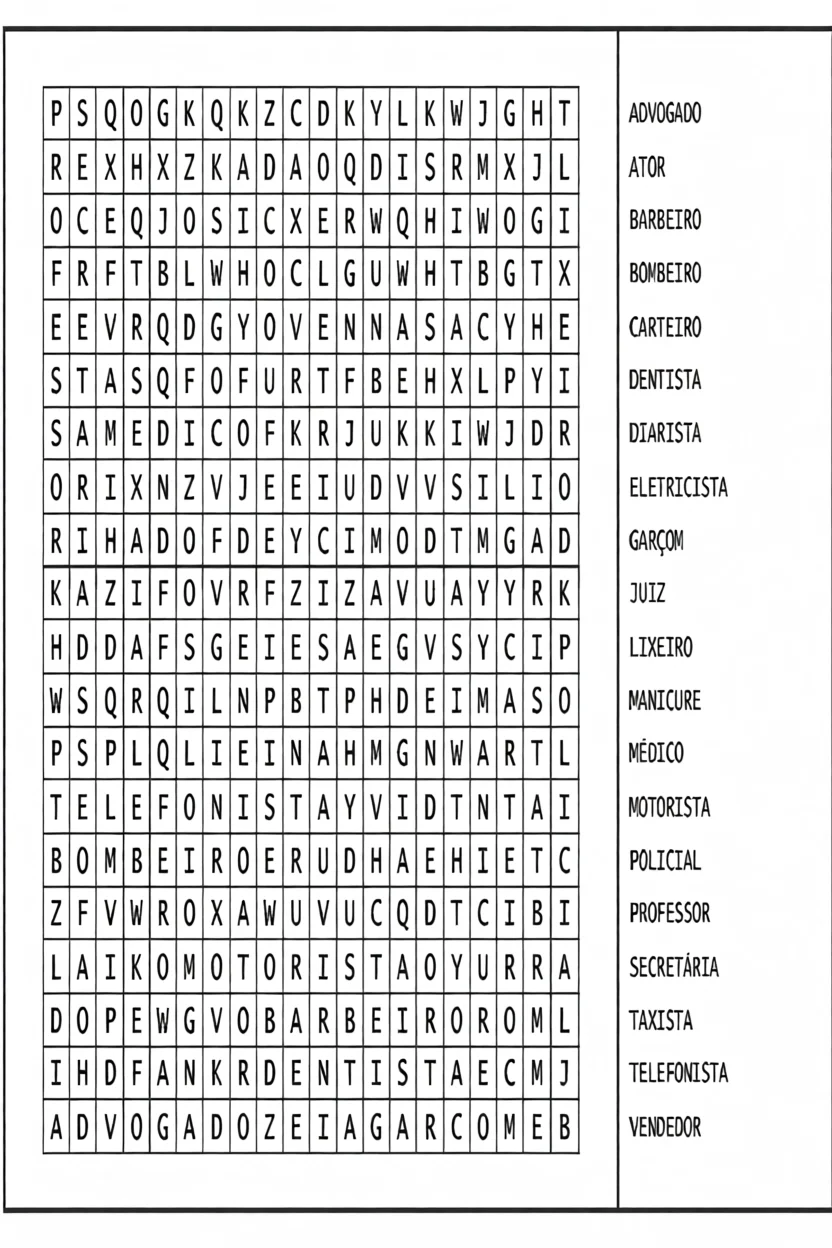 Cau00e7a Palavras Para Imprimir com Profissu00f5es e Imagens