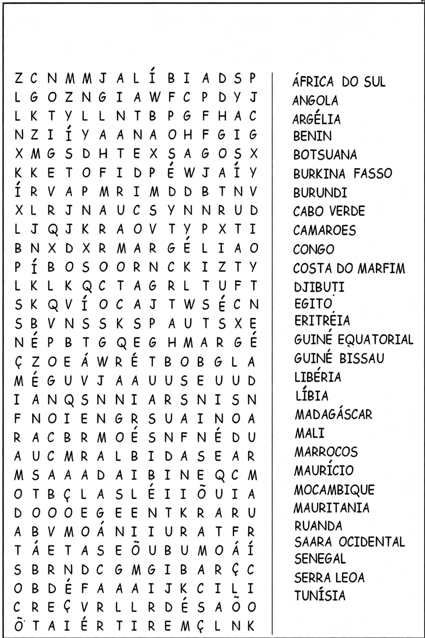 Cau00e7a Palavras com Pau00edses da u00c1frica Para Imprimir