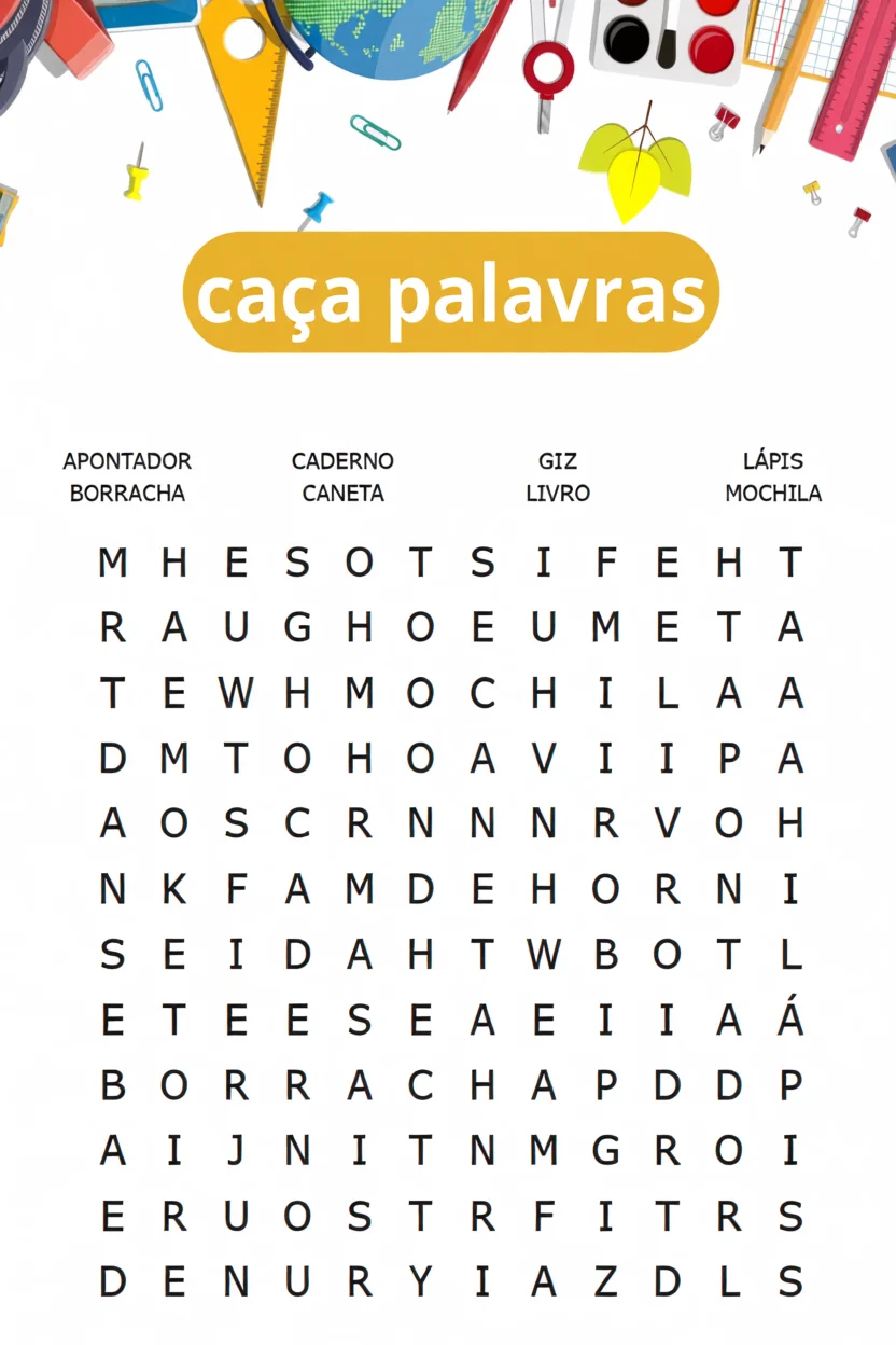 Cau00e7a Palavras Para Imprimir com Itens Escolares