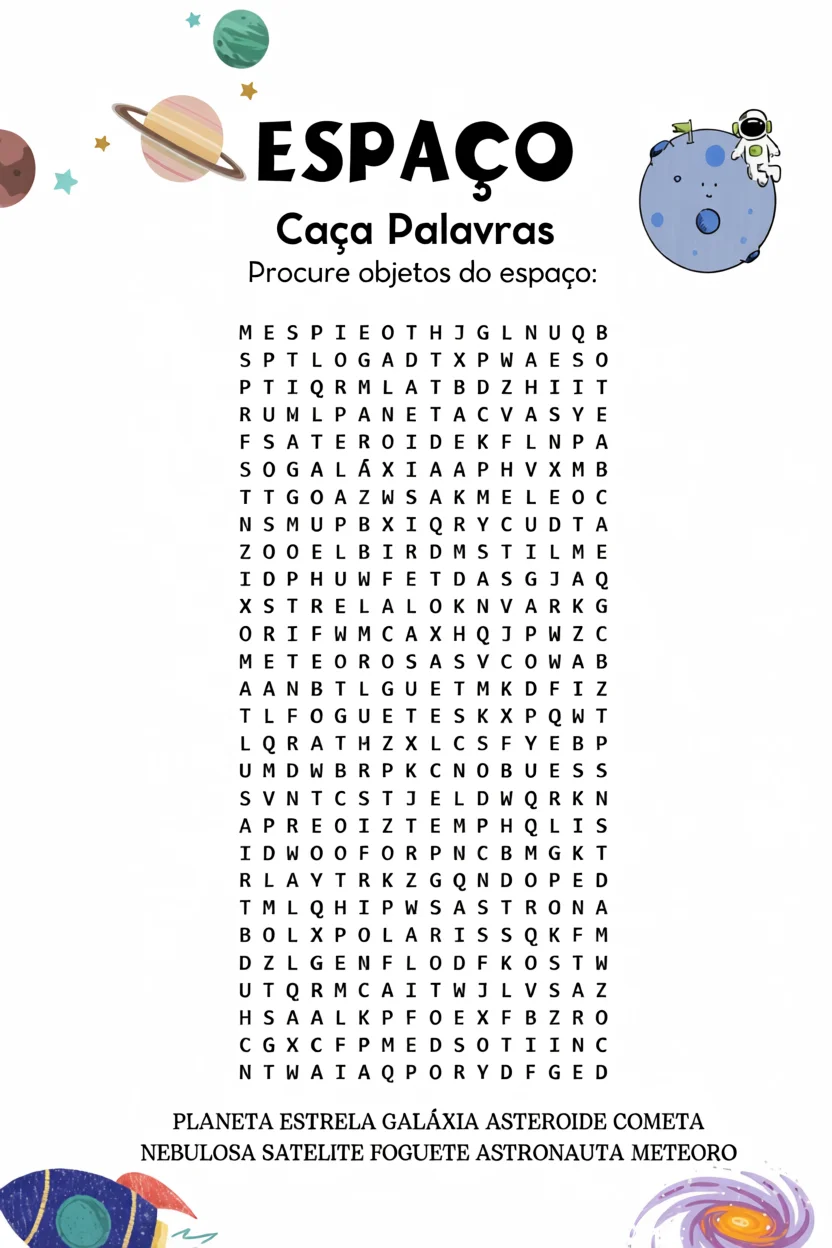 Cau00e7a Palavras do Espau00e7o Para Imprimir