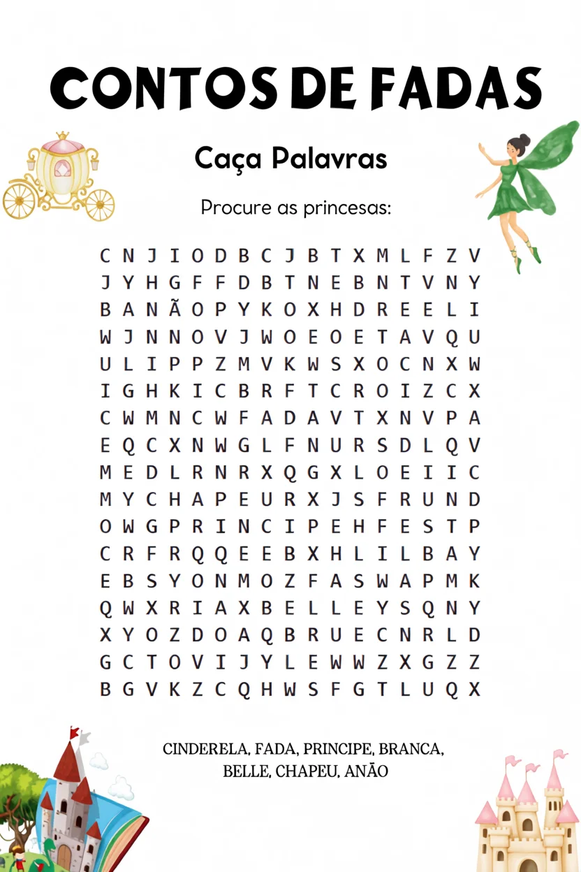 Cau00e7a Palavras Contos de Fadas Para Imprimir