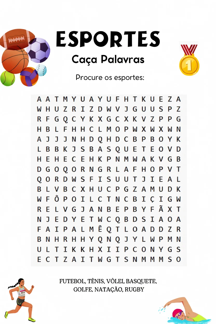 Cau00e7a Palavras de Esportes Para Imprimir