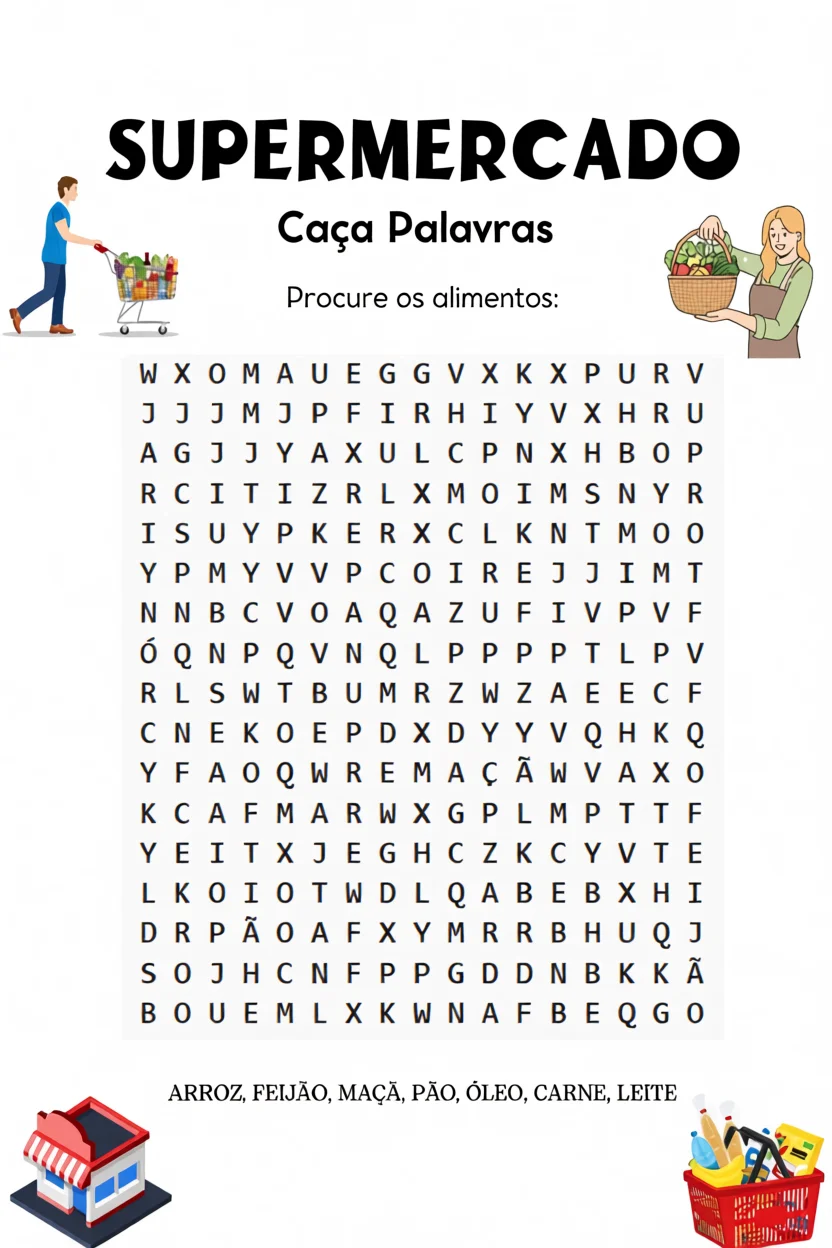 Cau00e7a Palavras Supermercado para Imprimir com Alimentos