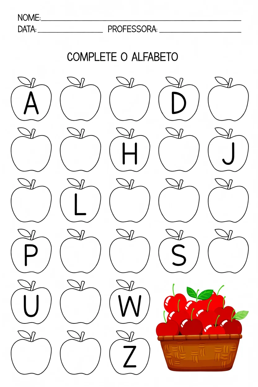 Completar o Alfabeto com Mau00e7u00e3s para Imprimir