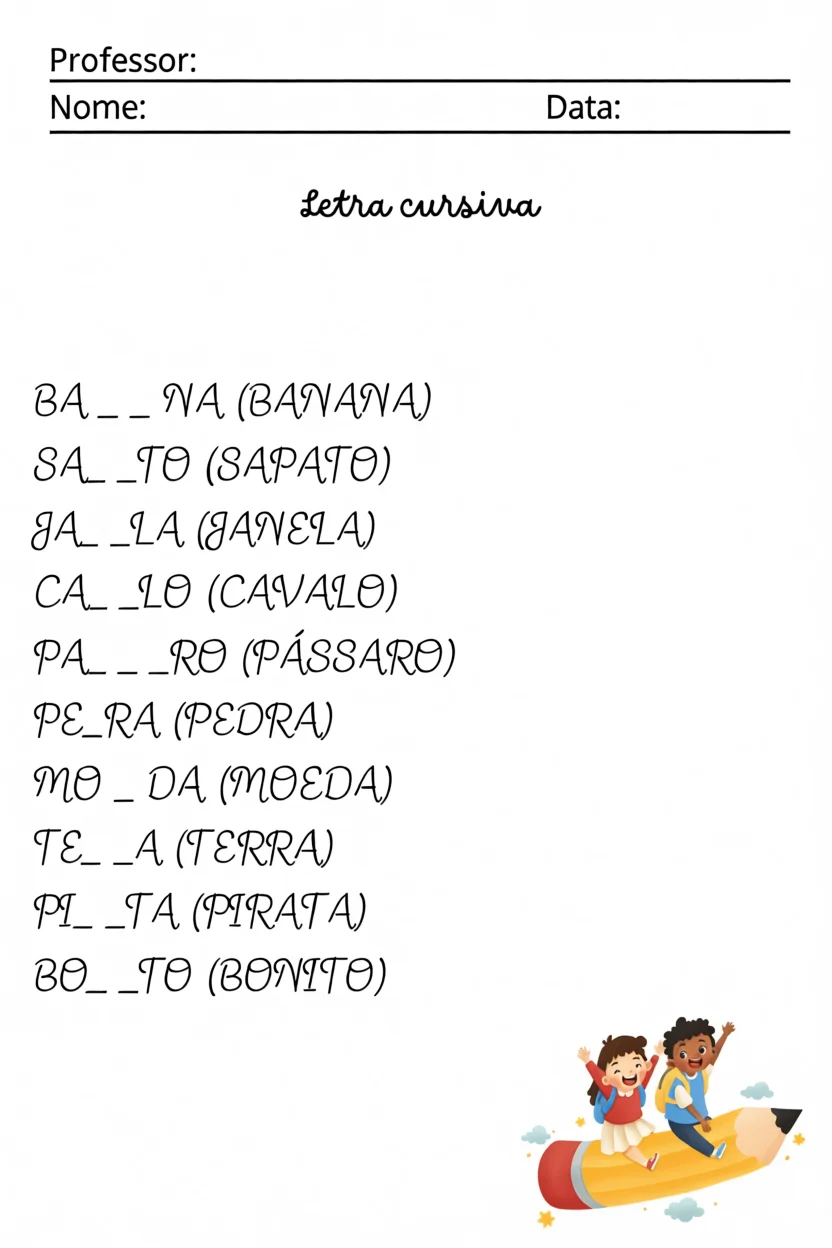 Atividade de Caligrafia com Letras e Palavras para Imprimir