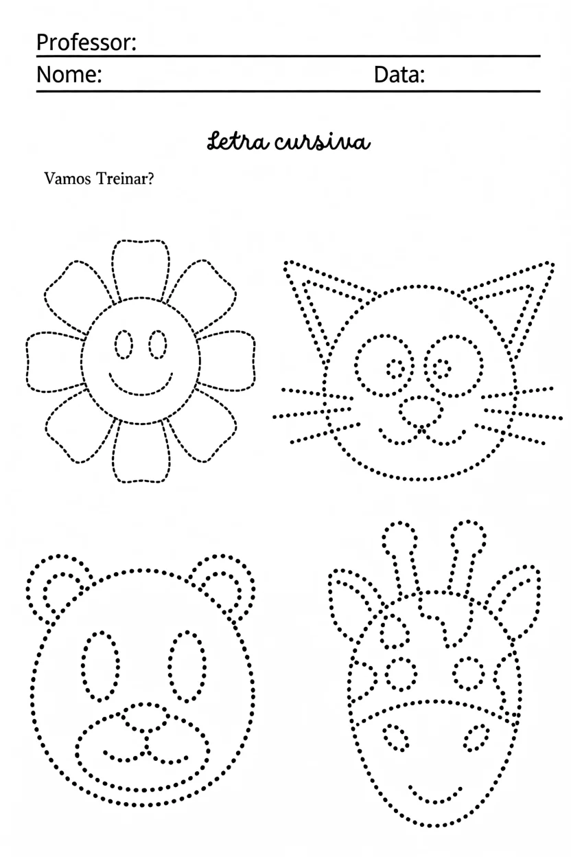 Atividades de Caligrafia com Animais e Flores para Imprimir