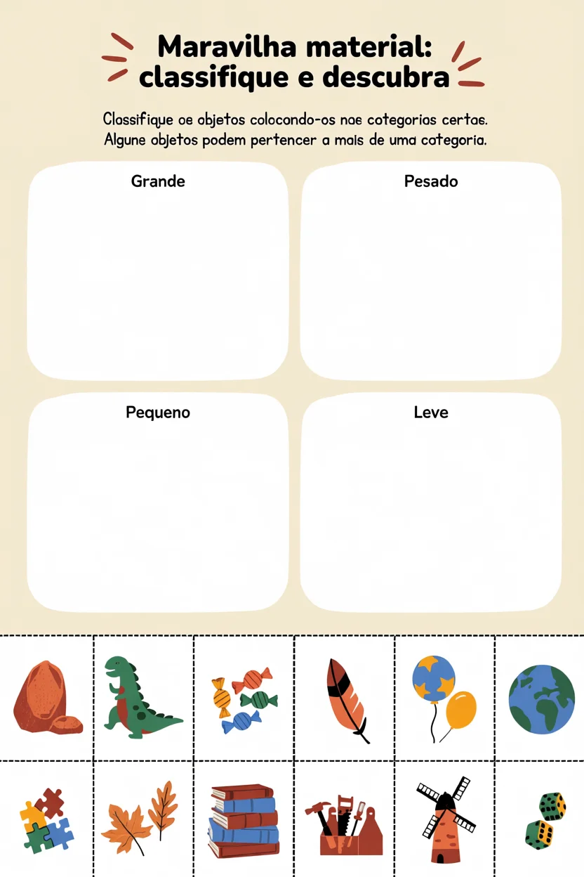 Atividade de Classificau00e7u00e3o para Imprimir e Descobrir