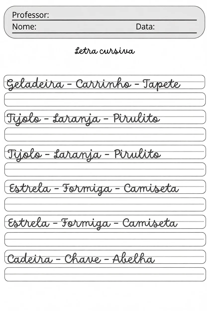 Letra Cursiva para Imprimir e Treinar a Caligrafia