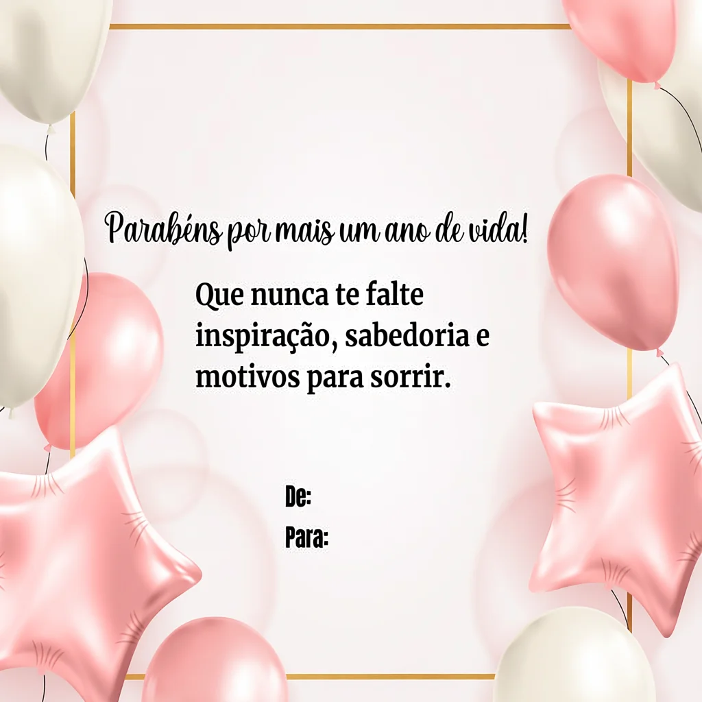 Cartu00e3o de Aniversu00e1rio Para Imprimir com Balu00f5es e Mensagem Inspiradora