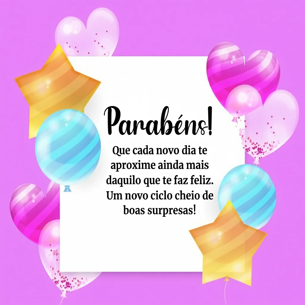 Cartu00e3o de Aniversu00e1rio Para Imprimir com Balu00f5es e Estrelas Coloridas