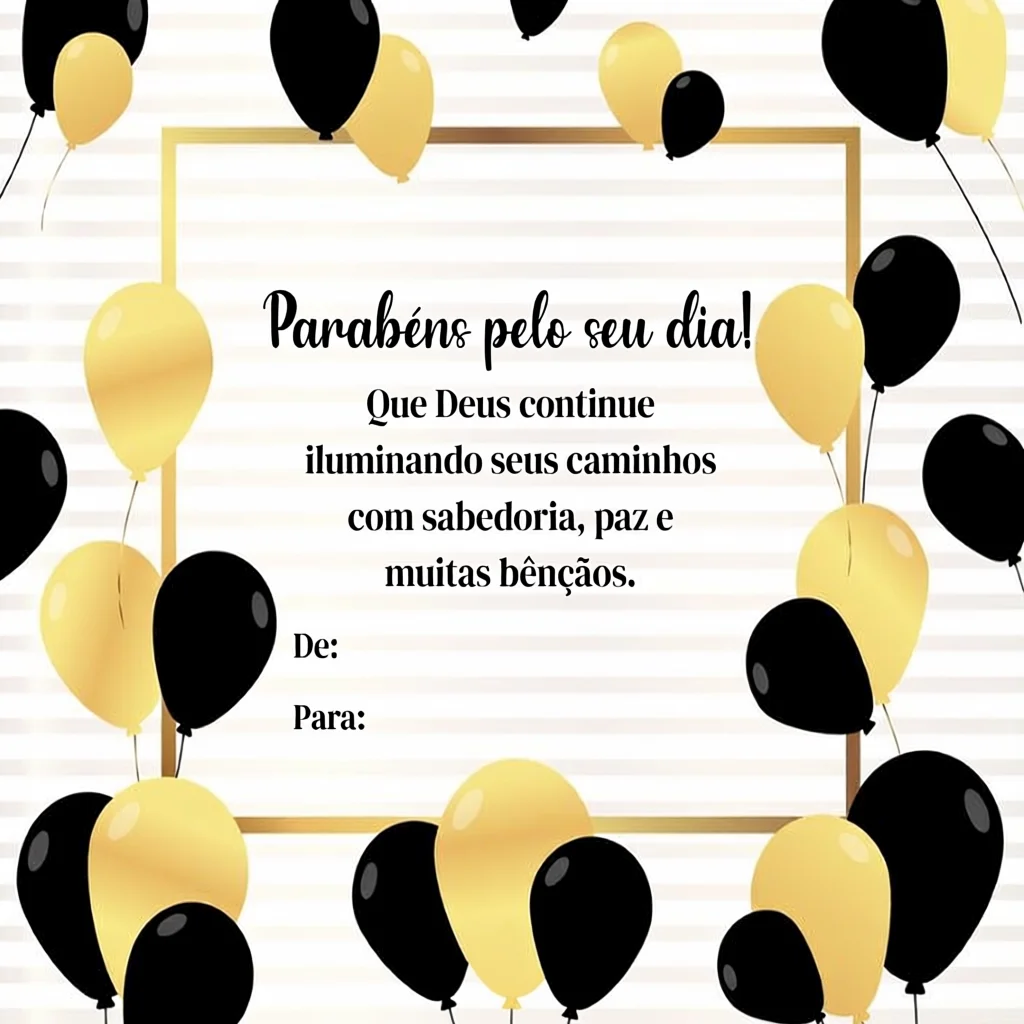 Cartu00e3o de Aniversu00e1rio Para Imprimir com Balu00f5es Pretos e Dourados