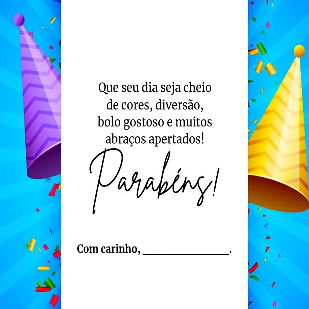 Cartu00e3o de Aniversu00e1rio Para Imprimir com Chapu00e9us Coloridos e Mensagem de Parabu00e9ns