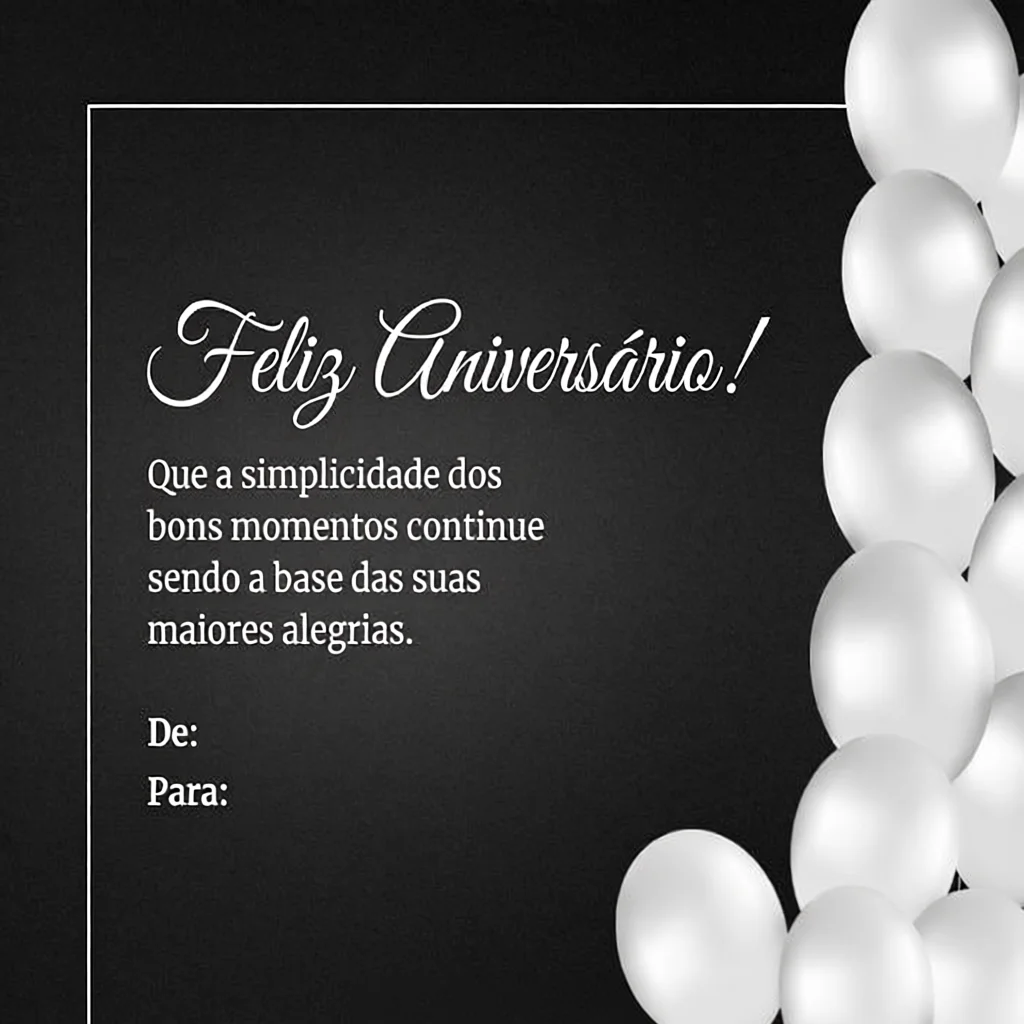 Cartu00e3o de Aniversu00e1rio Para Imprimir com Balu00f5es Brancos