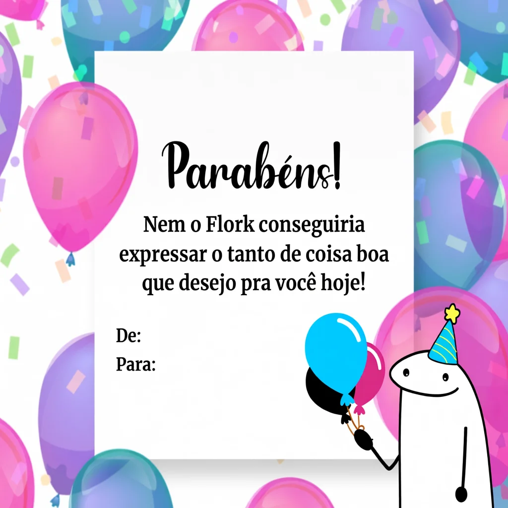 Cartu00e3o de Aniversu00e1rio Colorido Para Imprimir com Balu00f5es e Presente