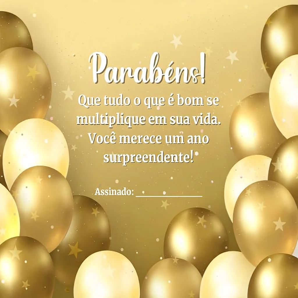 Cartu00e3o de Aniversu00e1rio Para Imprimir com Balu00f5es Dourados