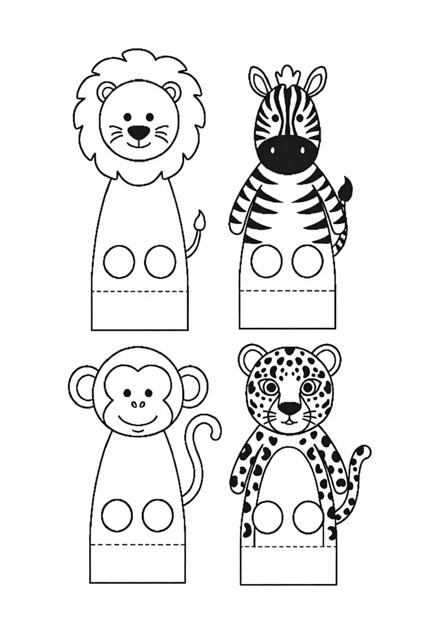 Dedoches de Animais para Imprimir e Colorir