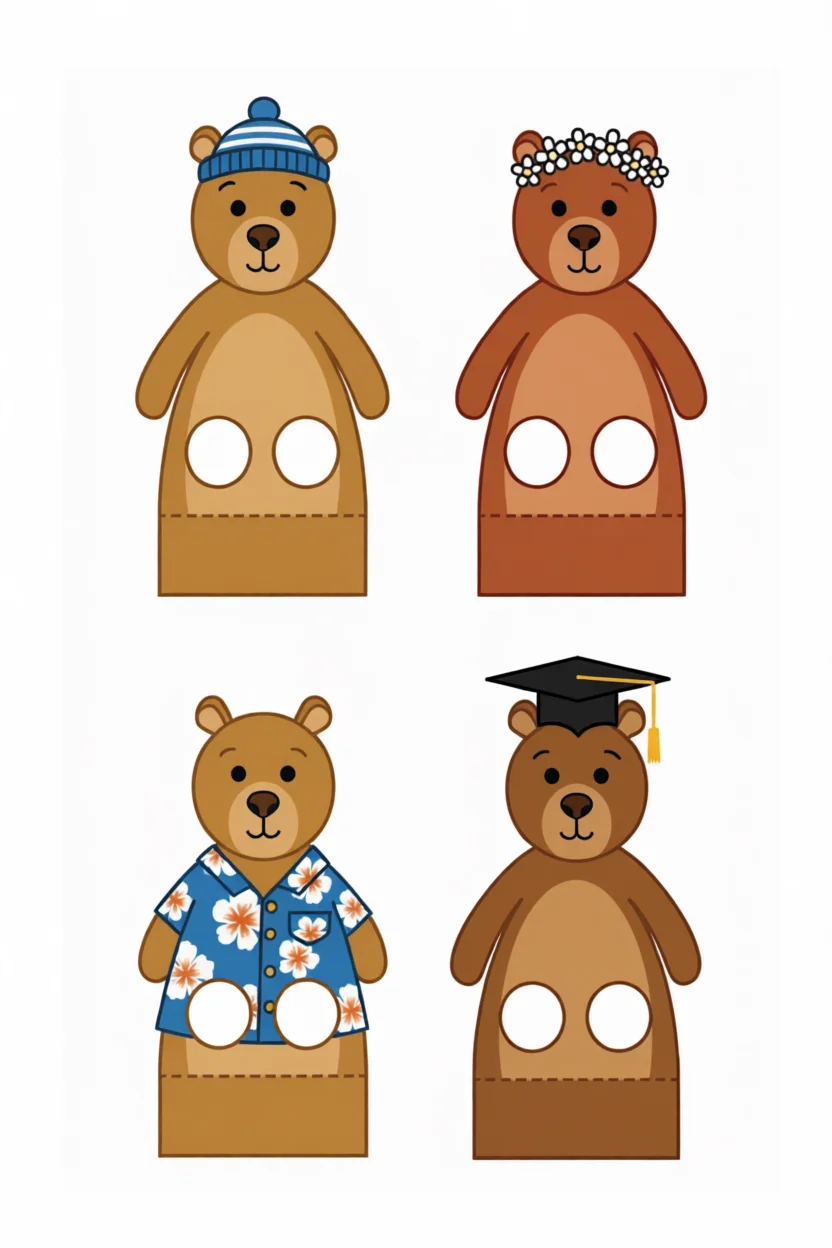 Dedoches de Urso Para Imprimir com Vu00e1rios Acessu00f3rios