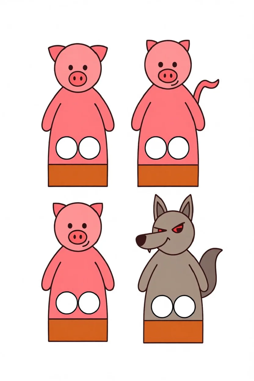 Dedoches de Porquinhos e Lobo Para Imprimir