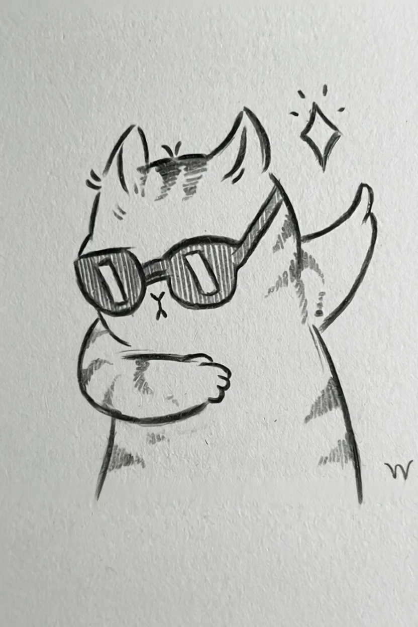 Gato Estiloso com u00d3culos Para Desenhar no Caderno