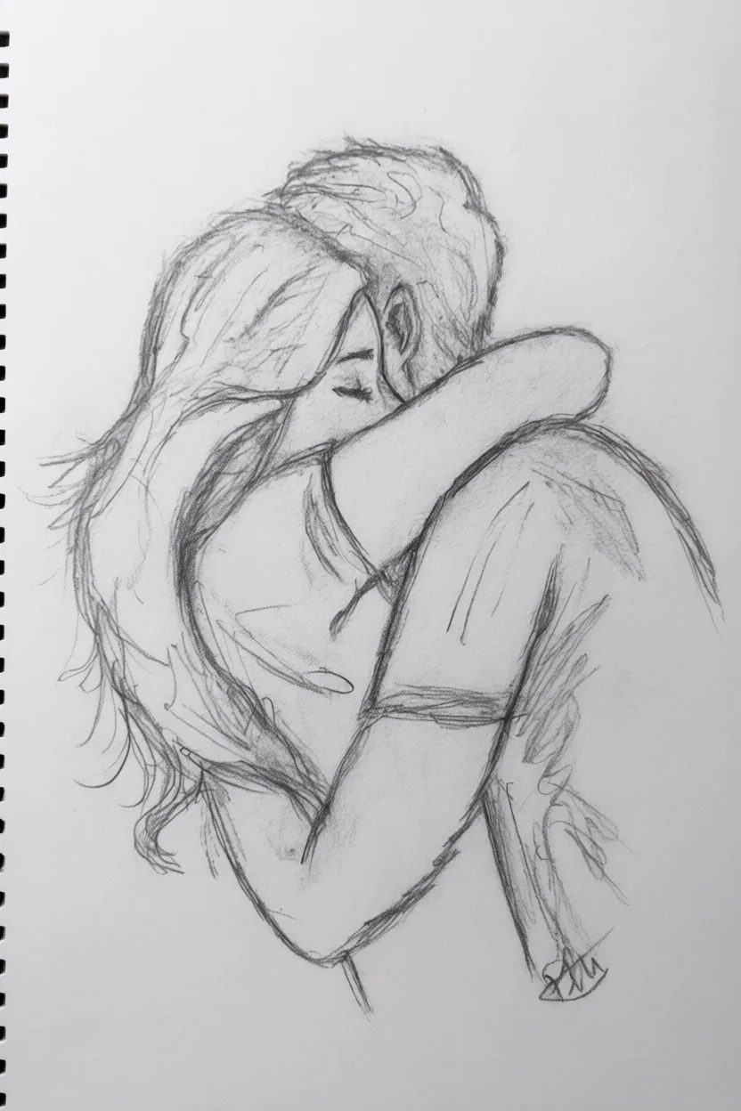 Desenho de Casal se Abrau00e7ando Para Imprimir e Colorir