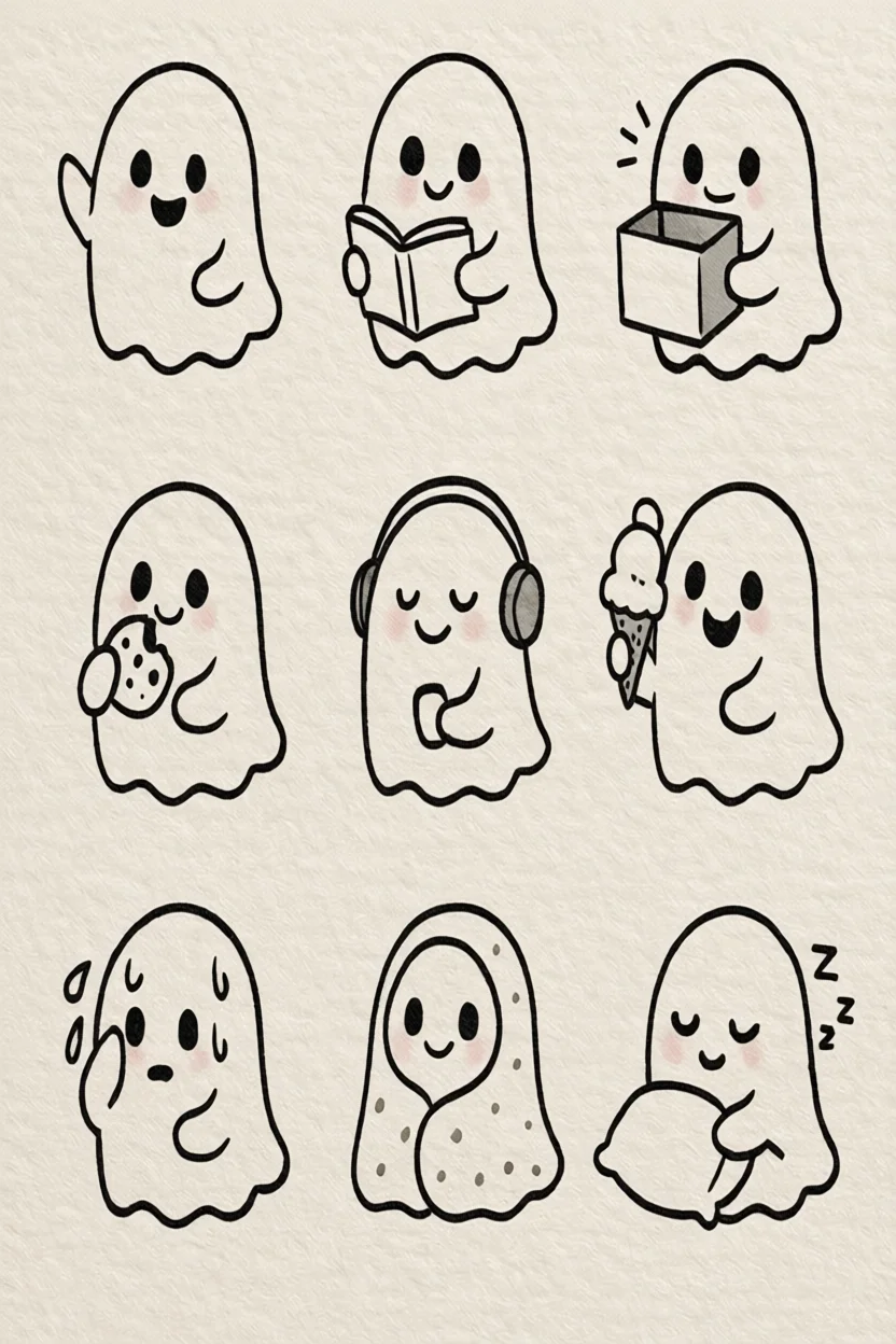 Desenhos de Fantasmas Divertidos para Colorir no Caderno