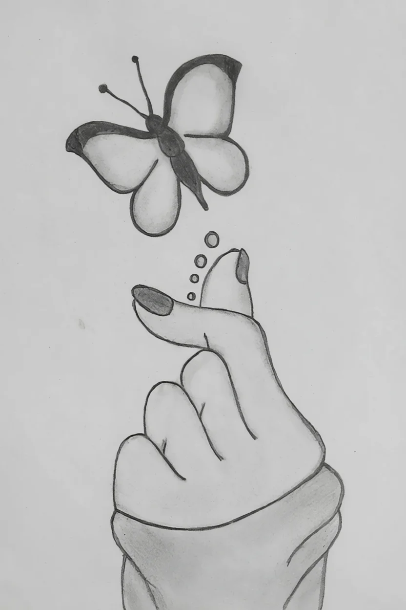 Desenho de Borboleta e Mu00e3o para Desenhar no Caderno