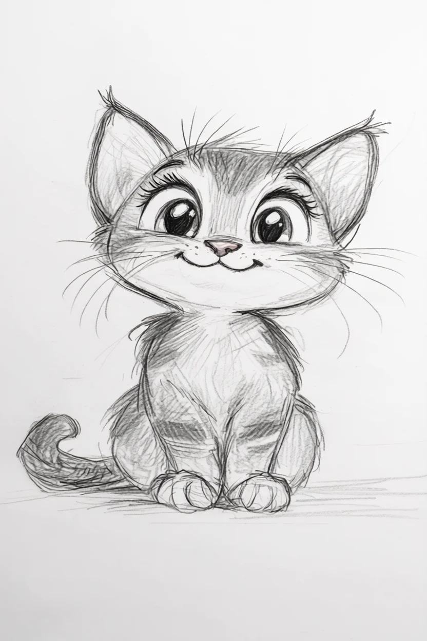 Desenho de Gato Fofo Para Desenhar no Caderno