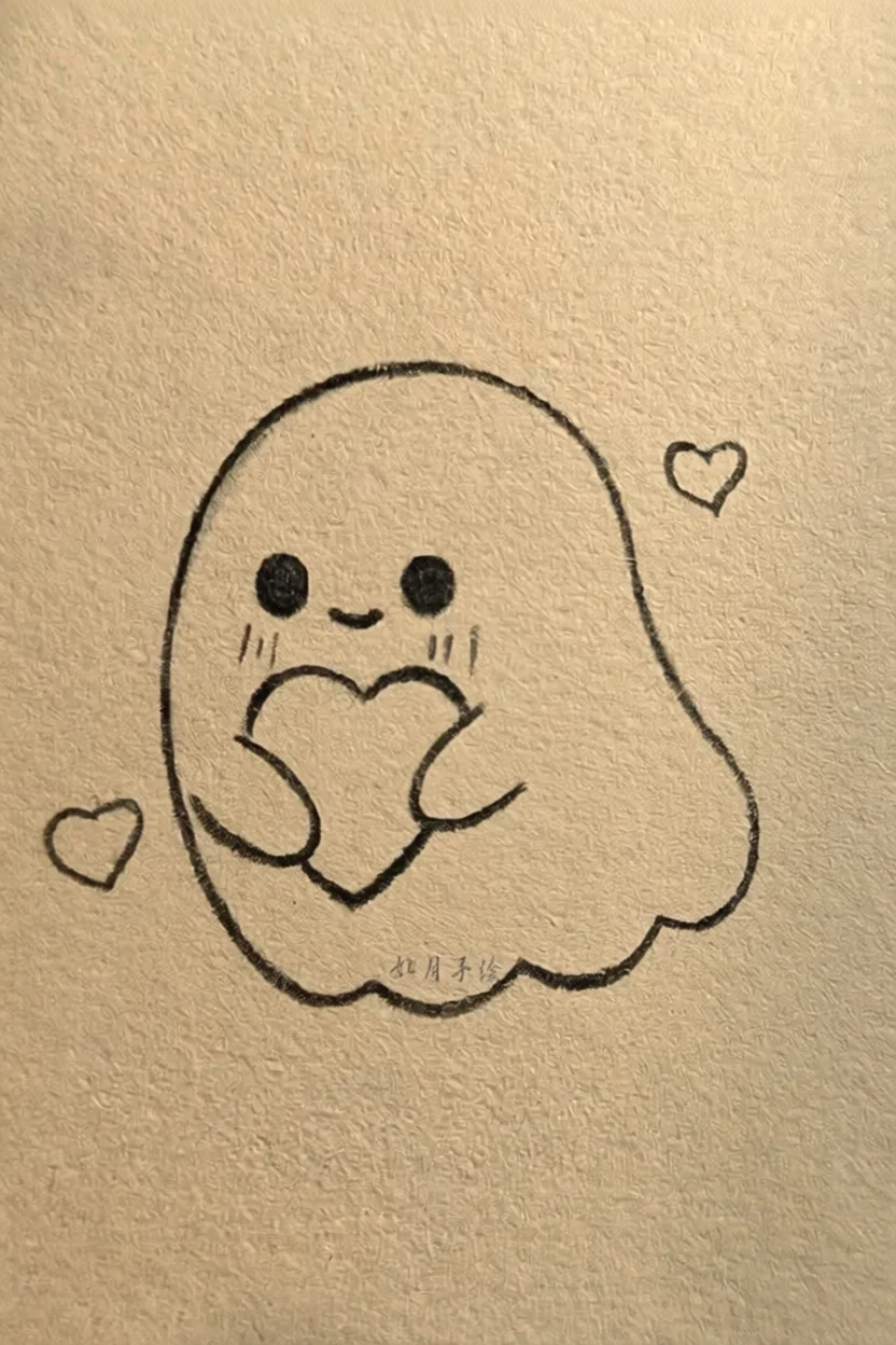 Desenho de Fantasminha com Corau00e7u00e3o para Desenhar