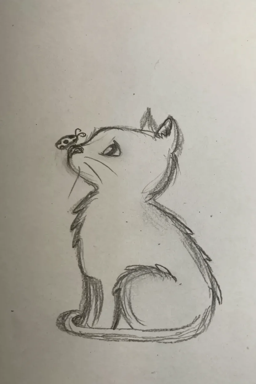 Desenho de Gatinho com Borboleta no Nariz para Colorir